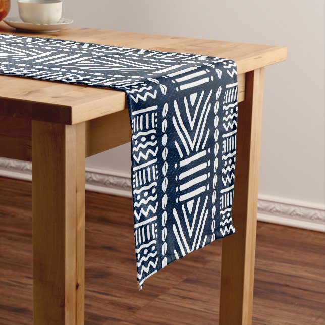 Chemin De Table Court Africain Bleu Denim Bogolan Coureur de table (In Situ)