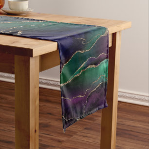 Chemin De Table Court Agate attrayante Joyau foncé Tone Pierre Or Vein