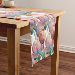 Chemin De Table Court Ambiance romantique et poétique Pastel Tulips