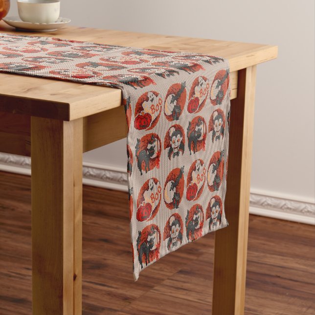 Chemin De Table Court Ancien coureur de mode Halloween Faux Cross-Stitch (In Situ)