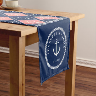 Chemin De Table Court Ancre Pink Navy Ship's Wheel Motif Ajouter un nom