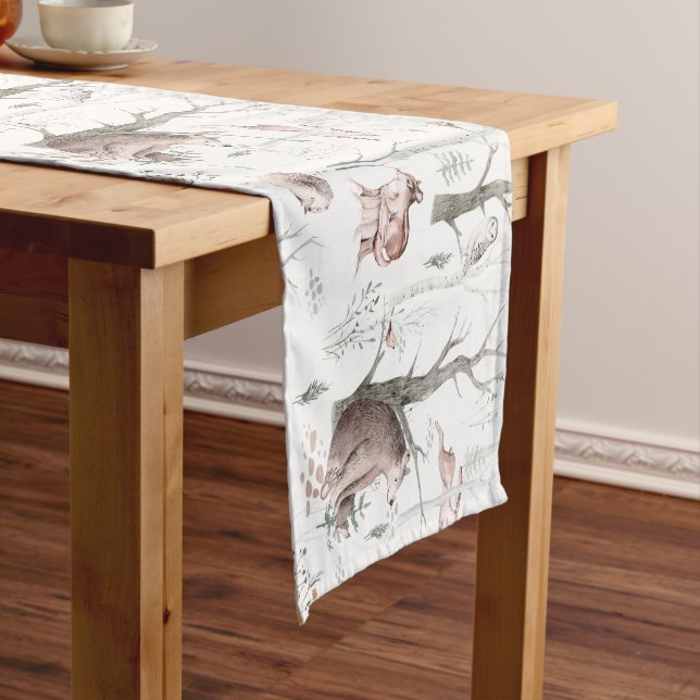 Chemin De Table Court Aquarelle Animaux forestiers (In Situ)