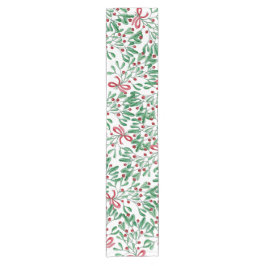Chemin De Table Court Aquarelle de Noël Rustique Mistletoe