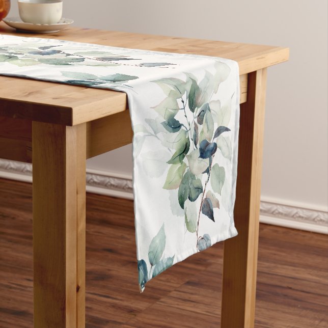 Chemin De Table Court Aquarelle eucalyptus feuilles (In Situ)
