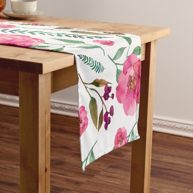 Chemin De Table Court Aquarelle Florale (In Situ)