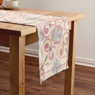 Chemin De Table Court Aquarelle italienne espagnole Majolica rose
