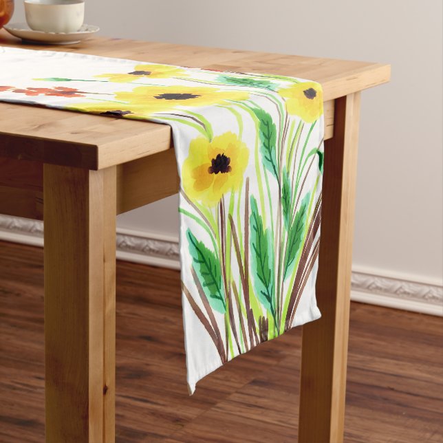 Chemin De Table Court Aquarelle Jaune Floral (In Situ)