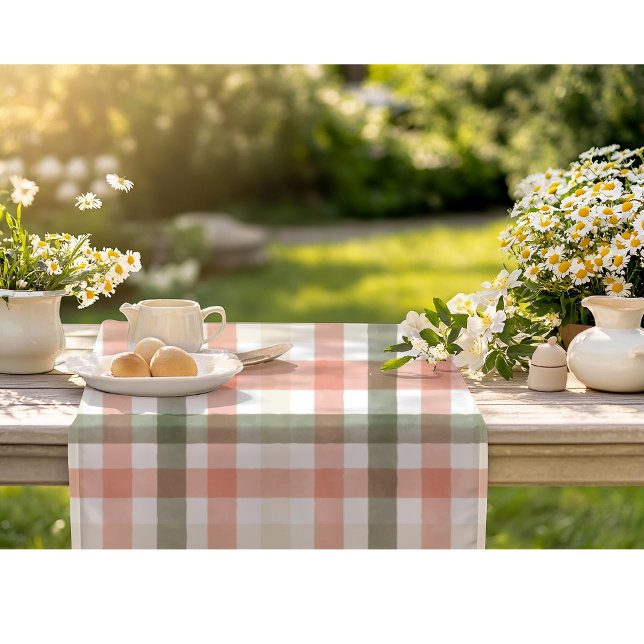 Chemin De Table Court Aquarelle Pêche vert Plat (Créateur téléchargé)