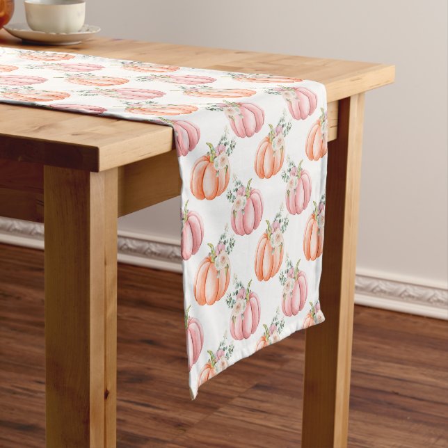 Chemin De Table Court Aquarelle rose et orange citrouille (In Situ)