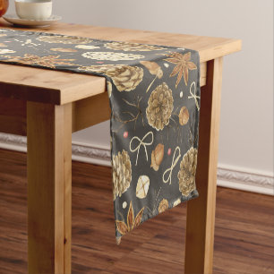 Chemin De Table Court Aquarelle rustique Bois Pine Cônes Chute