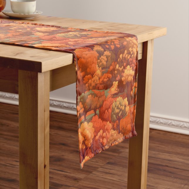 Chemin De Table Court Aquarelle rustique chaude arbres automnaux | Boho  (In Situ)