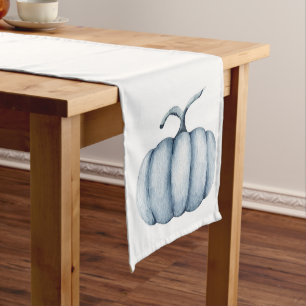 Chemin De Table Court Aquarelle Thanksgiving citrouille bleu