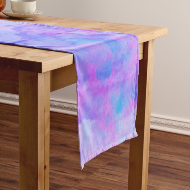 Chemin De Table Court Aquarelle violette et turquoise (In Situ)