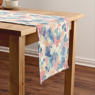 Chemin De Table Court Aquarelles bleu rose
