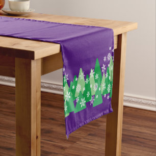 Chemin De Table Court Arbres de Noël Pneus blancs pourpres