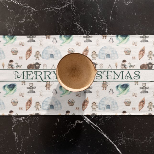 Chemin De Table Court Arctic Adventure Northern Lights Forest (Créateur téléchargé)