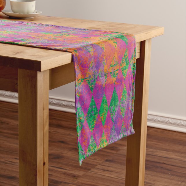 Chemin De Table Court Arlequin vert violet Mardi Gras (In Situ)