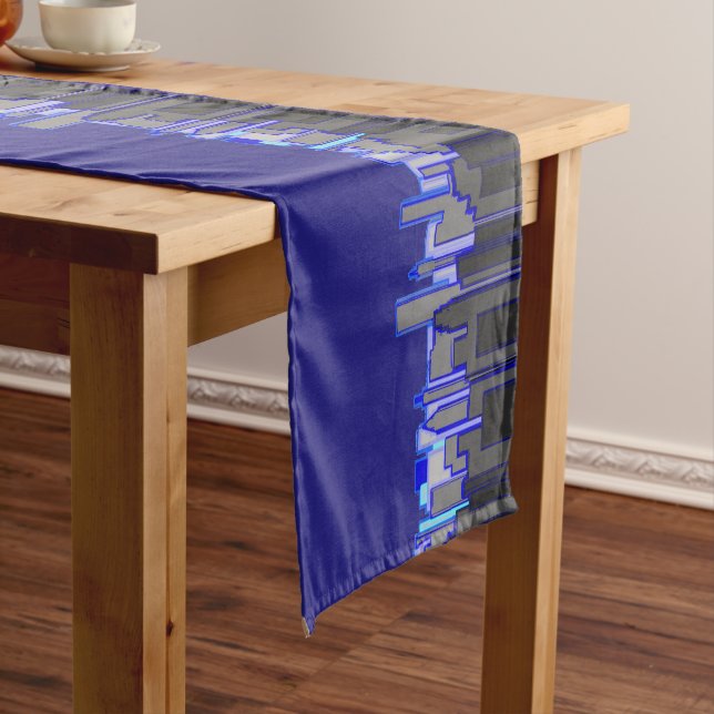 Chemin De Table Court Art Abstrait Blue City Skyline (In Situ)