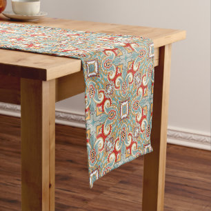 Chemin De Table Court Art en kaléidoscope rouge sarcelle gris bleu jaune