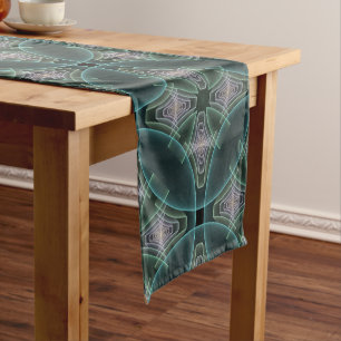 Chemin De Table Court Art graphique géométrique fractal sarcelle moderne