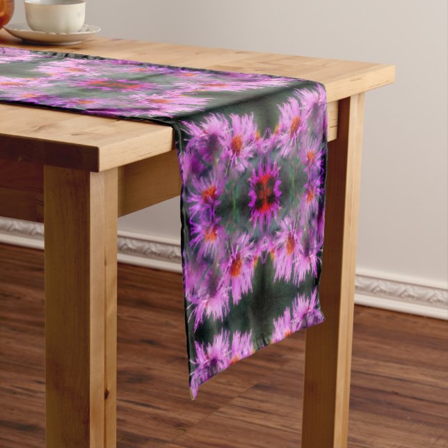 Chemin De Table Court Astres roses sauvages Fleur Art Abstrait (In Situ)