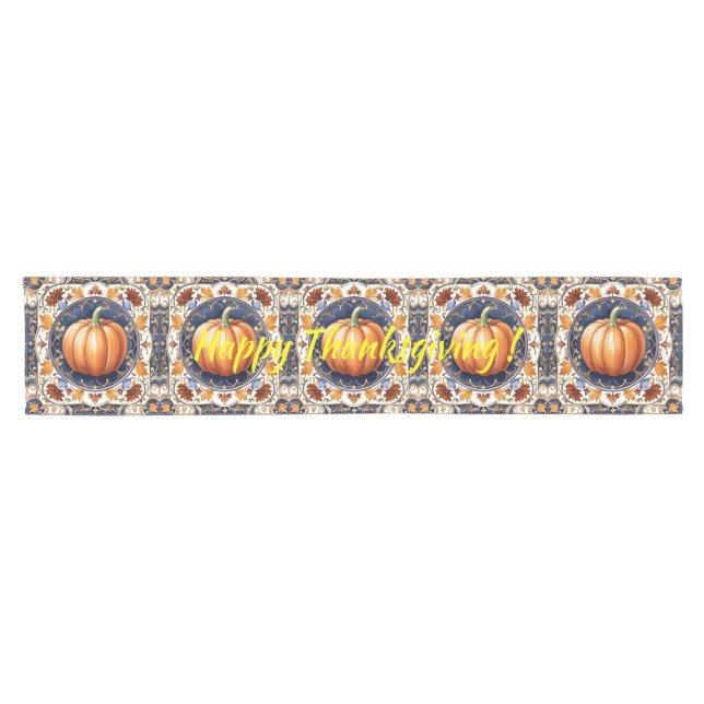 Chemin De Table Court Automne Thanksgiving Collection Citrouille moderne (Horizontal)