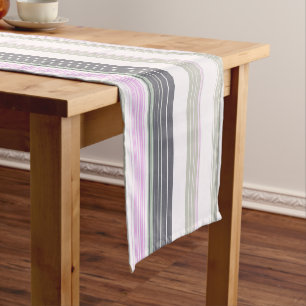 Chemin De Table Court Bandes verticales grises et roses.