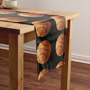 Chemin De Table Court Basket Orange Sur Noir, Couleur De Table