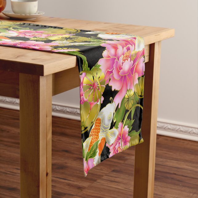 Chemin De Table Court Beauté Japon kimono style koi peony (In Situ)
