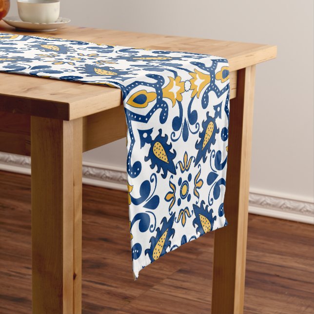 Chemin De Table Court 💙 💛 Beaux Azulejos bleus et jaunes,  (In Situ)