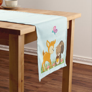 Chemin De Table Court Belle forêt Animaux Caricature Whimsical