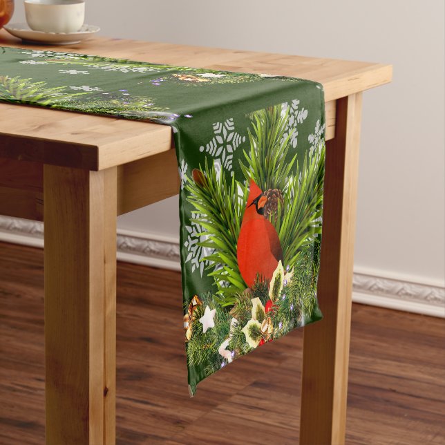 Chemin De Table Court Belle Noël Cardinal Vacances Verdure (In Situ)