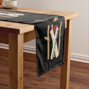 Chemin De Table Court Billets De Cricket, Bateaux Et Balles,