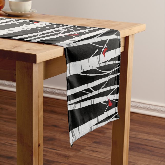 Chemin De Table Court Birch Blanc Avec Cardinaux (In Situ)