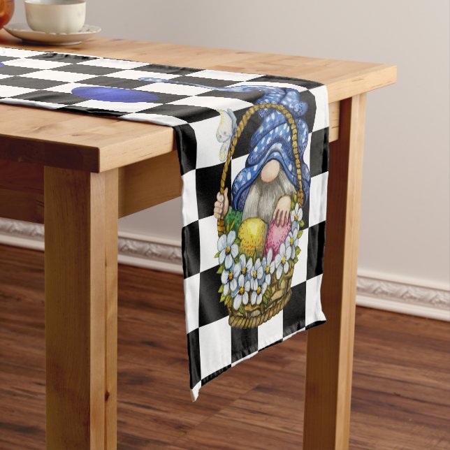 Chemin De Table Court Black Buffalo Plaid Easter Gnome Table Runer (In Situ)