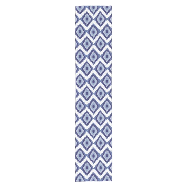 Chemin De Table Court Blanc tribal Chevron de diamant d'Ikat de bleu (Devant)