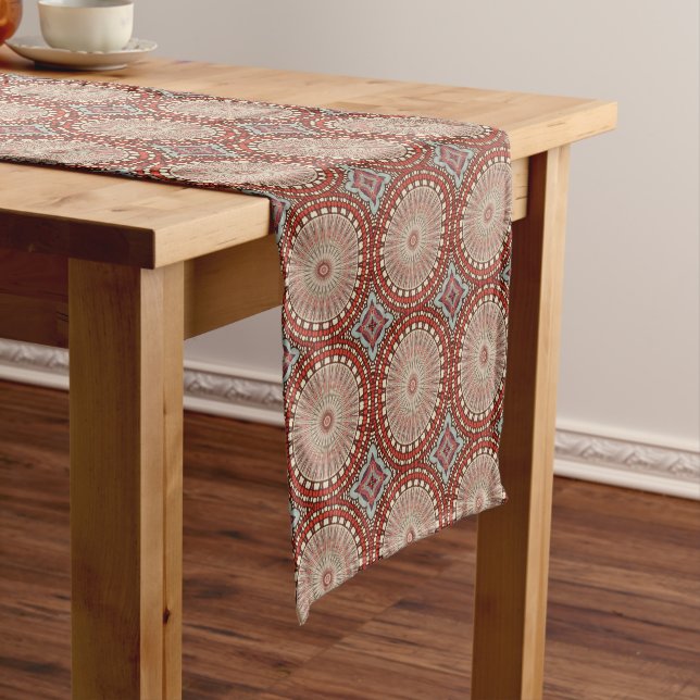Chemin De Table Court Bleu beige roux gris (In Situ)