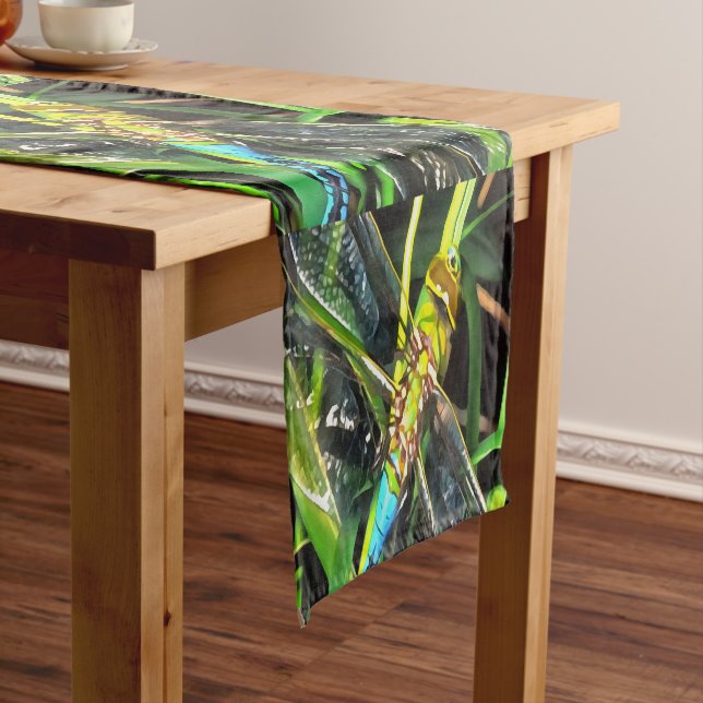 Chemin De Table Court Bleu Dragonfly Shimmering Wings Peinture (In Situ)