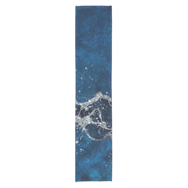 Chemin De Table Court Bleu foncé et argenté Abstrait N3 (Devant)