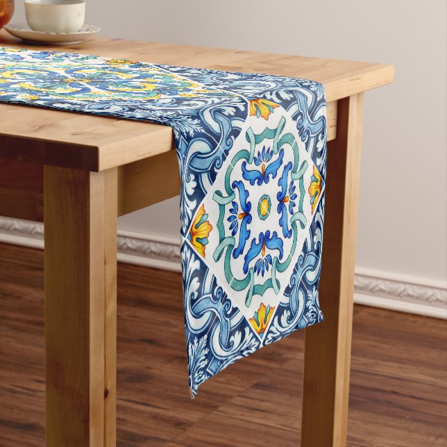 Chemin De Table Court Bleu italien Majolica tuiles (In Situ)