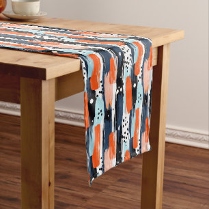 Chemin De Table Court Bleu orange brosses Motif Abstrait