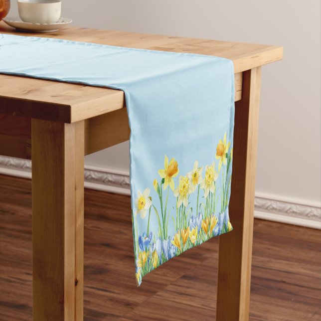 Chemin De Table Court Bleu Printemps de Pâques Floral  (In Situ)