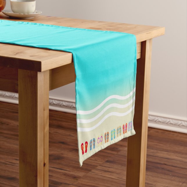 Chemin De Table Court Blue Summer Beach Vagues Flip Flops (In Situ)