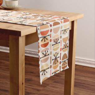 Chemin De Table Court Boho Retro Bowls Lignes Tons Terre