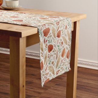 Chemin De Table Court Boho Terracotta Botanical Meadow Illustration