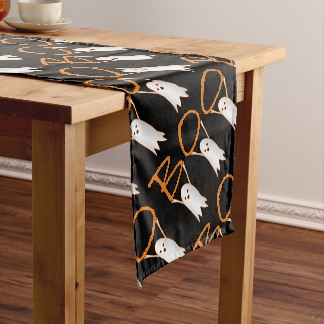 Chemin De Table Court Boo ! mignon fantômes modernes noir, orange Hallow (In Situ)