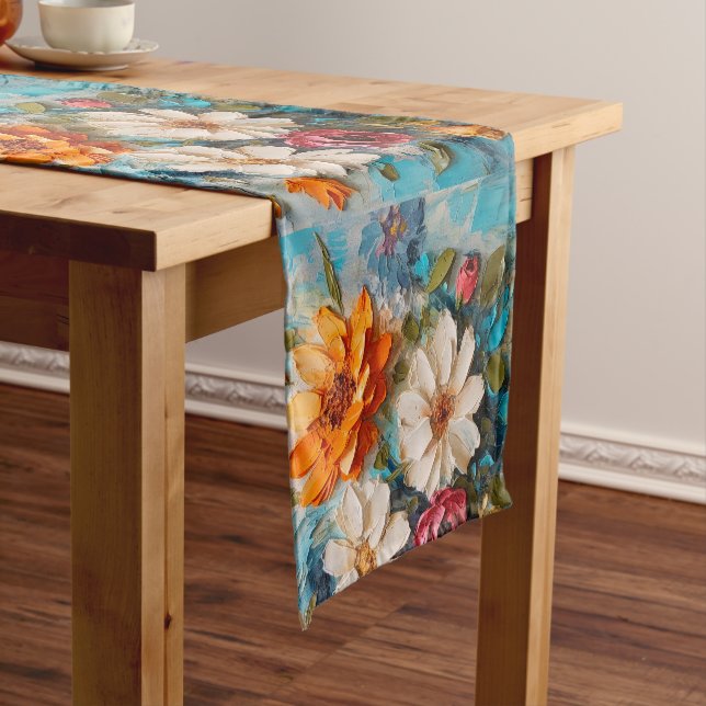 Chemin De Table Court Bouquets de fleurs peintes (In Situ)