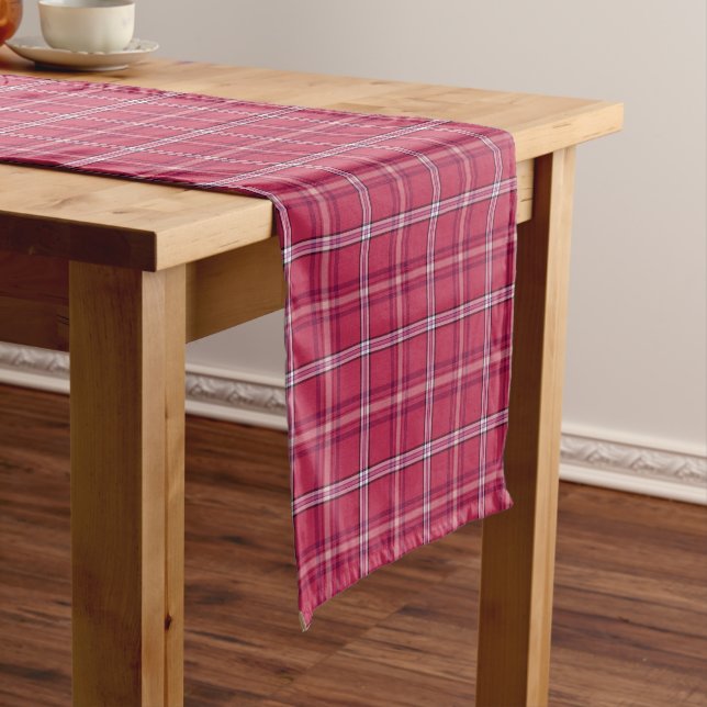 Chemin De Table Court Brick Red and Soft Peach Plaid (In Situ)