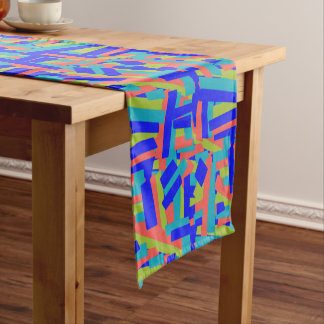 Chemin De Table Court Bright Bold Blue Green Coral Abstract Patches