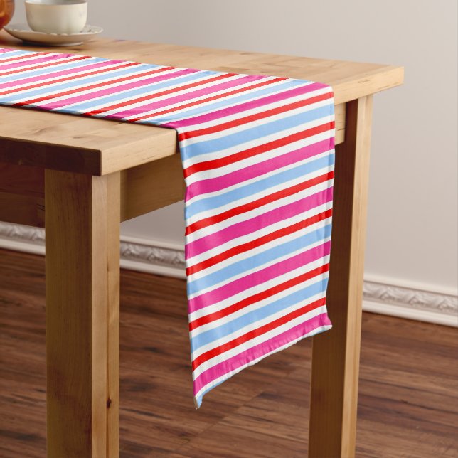 Chemin De Table Court Bright Red and Blue Candy Stripes (In Situ)